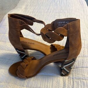 NEW IN BOX Jeffrey Campbell brown suede braided strap heels w cool heel design